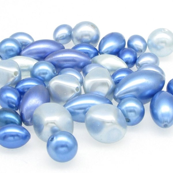 Vintage Bead Mix, 8-23mm Blue Faux Pearls