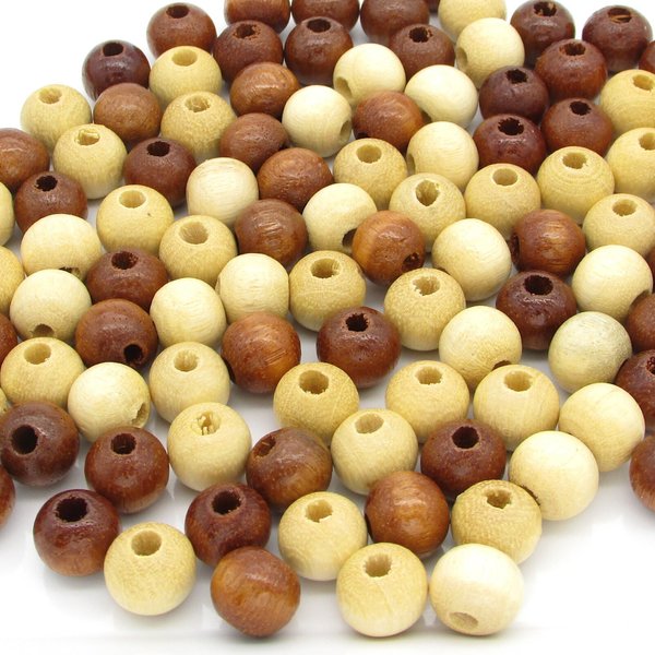 10mm Round Wood Beads, Natural Brown Polished Rondelles (100)