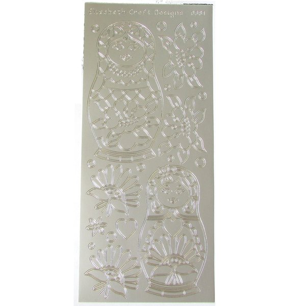 Silver Nesting Dolls Outline Stickers 9" x 4" Peel-Off Sheet