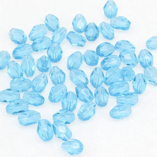 7x5mm Faceted Ovals, Translucent Aqua Czech Fire Polished Beads (50)