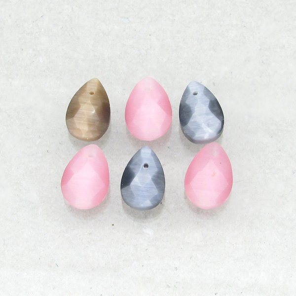 Faceted Flat Briolette Mix, Fiber Optic Glass Cat's Eye Teardrop Beads