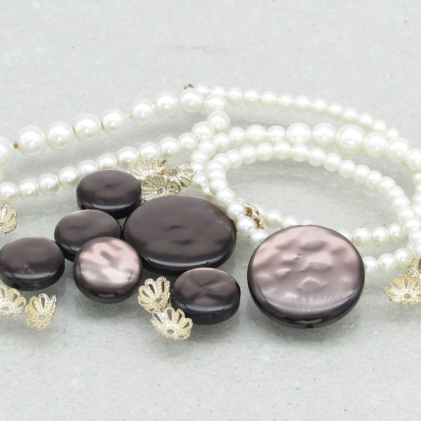 Salvaged Bead Lot, Vintage Faux Pearls and Bead Caps