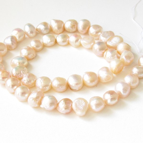 Irregular Nugget Freshwater Pearls, Pale Peach 8-10mm Baroque Round Beads