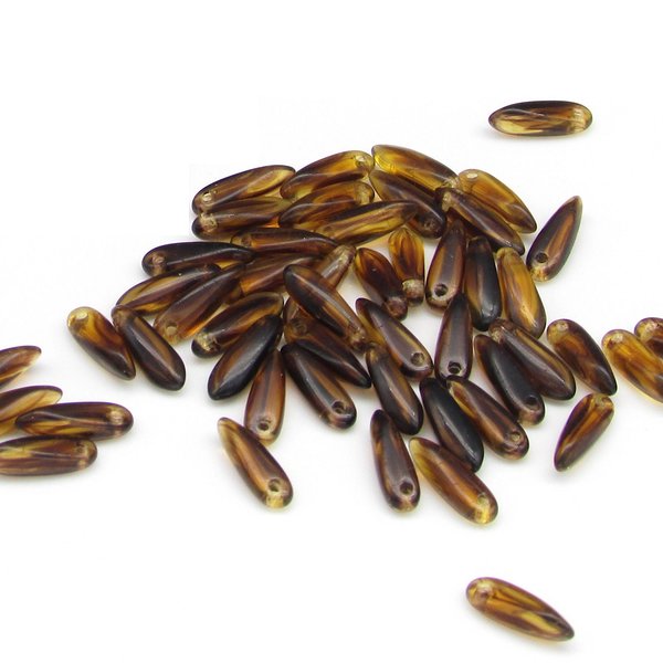 3x10mm Dagger Beads, Tiny Translucent Brown Czech Glass