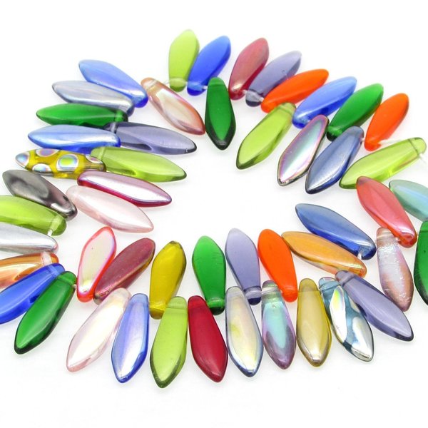 5x16mm Dagger Beads,  Narrow Czech Glass Drops in Assorted Colors and Mixes (50)
