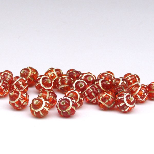 Vintage 8mm Saturn Beads, Orange with Silver Wash, Czech Pressed Glass