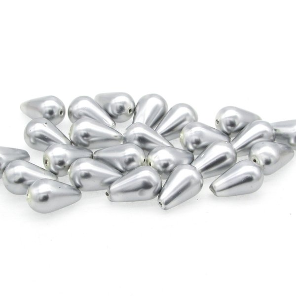 12x7mm Teardrop Beads, Metallic Gray Czech Glass Pearls