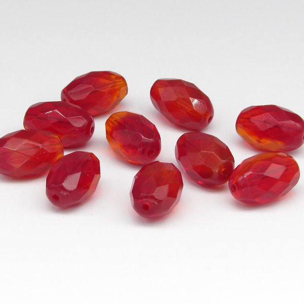 Two-Tone Red and Orange 15x10mm Faceted Oval Glass Beads