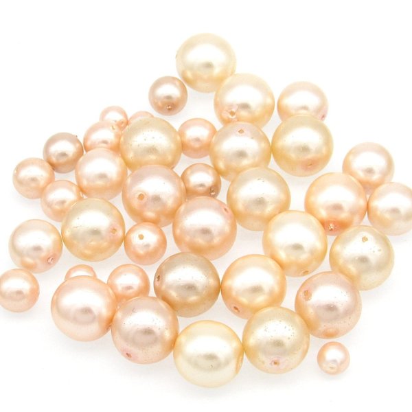 Peach Round Faux Pearl Mix, Coated Czech Glass Beads
