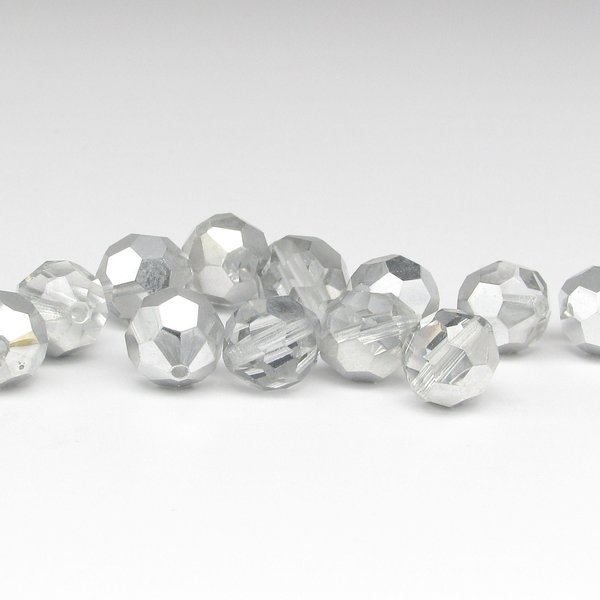 10mm Faceted Round Vintage Machine Cut Beads, Crystal Labrador