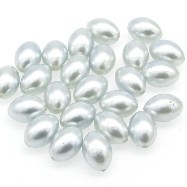 11.5x8mm Oval Rice Beads, Opaque Light Blue Vintage Faux Pearls