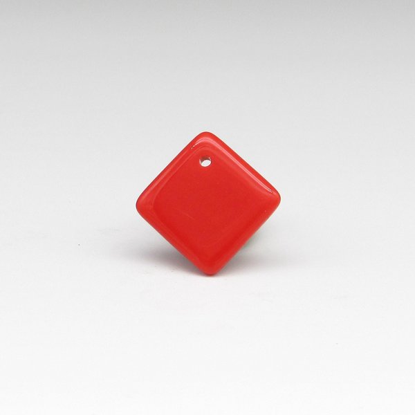 Vintage Glass Pendant Beads, Opaque Red 14mm Square with Offset Hole