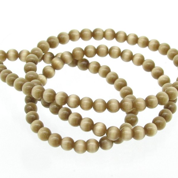 4mm Round Tan Glass Cats Eye Beads
