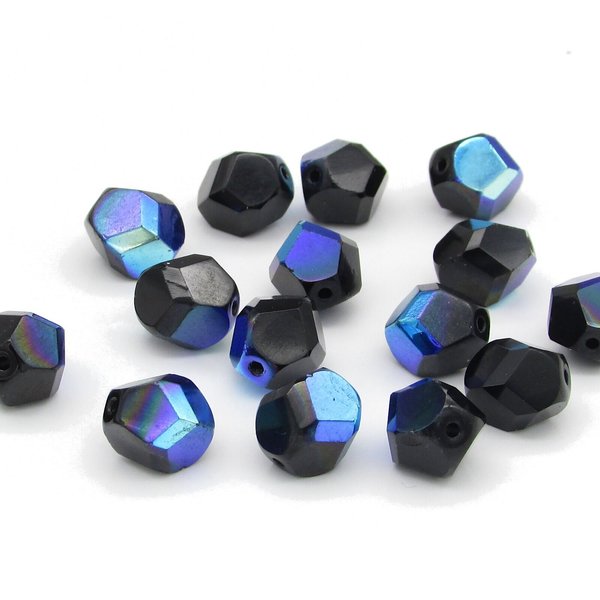 10x9mm Faceted Polycut Beads, Jet AB Czech Fire Polished Glass (15)