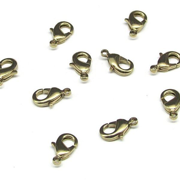 12x6mm Lobster Clasps, Raw Brass Unplated Parrot Beak Connectors