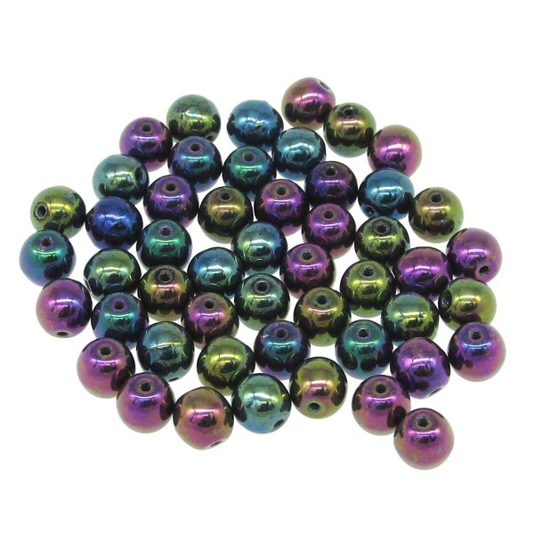 6mm Round Beads, Metallic Purple Iris Druk Czech Pressed Glass Druk Spacers (50)