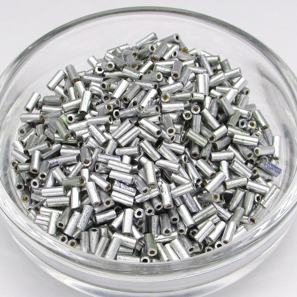 Size 2 Bugle Beads, Matte Aluminum Silver