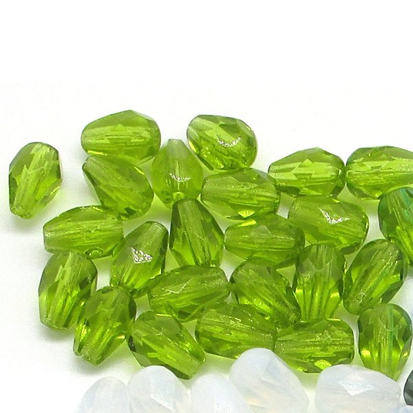 Olivine 7x5mm Faceted Teardrop Beads
