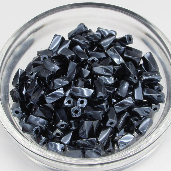 7mm Twisted Square Tube Beads, Opaque Gunmetal Gray
