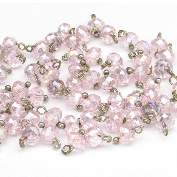 Vintage 4x6mm Faceted Rondelles, Iridescent Rose Glass Beads