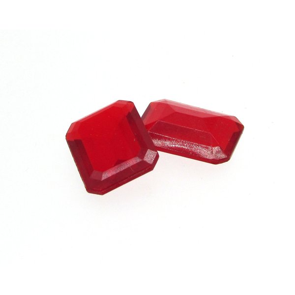 Vintage 20x14mm Octagon Baguettes, Translucent Siam Red Glass Gems