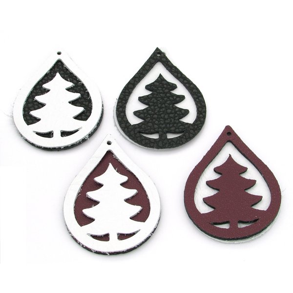 2" Large Teardrops with Pine Tree Cut-Outs, Top Grain Leather
