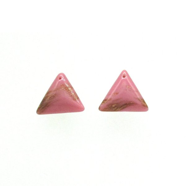 18mm Triangular Pendants, Top Drilled Vintage Pink and Gold Glass Stones