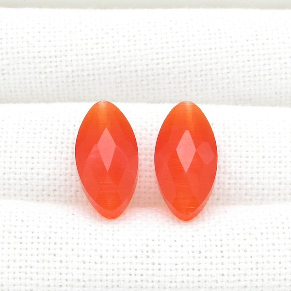 20x10mm Faceted Marquise, Orange Fiber Optic Cat's Eye Glass 1-Hole Pendant Beads
