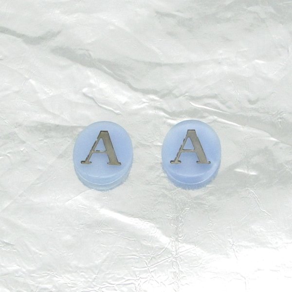 Vintage Initial Cabochon, Pale Blue with Silver Letter, 12mm Oval