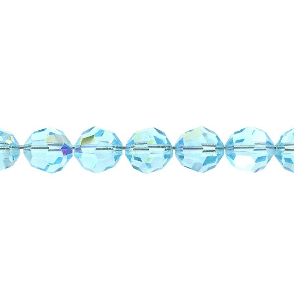 10mm Faceted Round Beads, Vintage Aqua AB Czech Machine Cut Crystal, Iridescent Pastel Blue-Green Spacers (12)