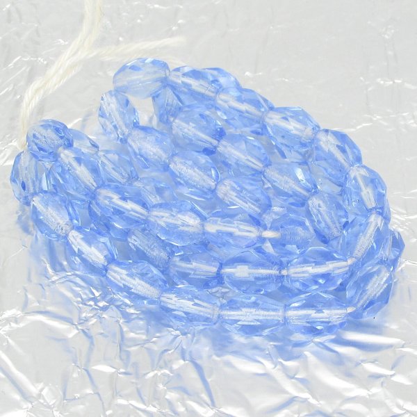 7x5mm Faceted Oval Beads, Translucent Blue Czech Fire Polished Barrels (50)
