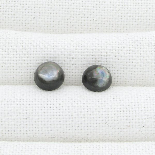 9.5mm Round Cabochons, Gray Mother of Pearl Flat Back Gemstones (2)