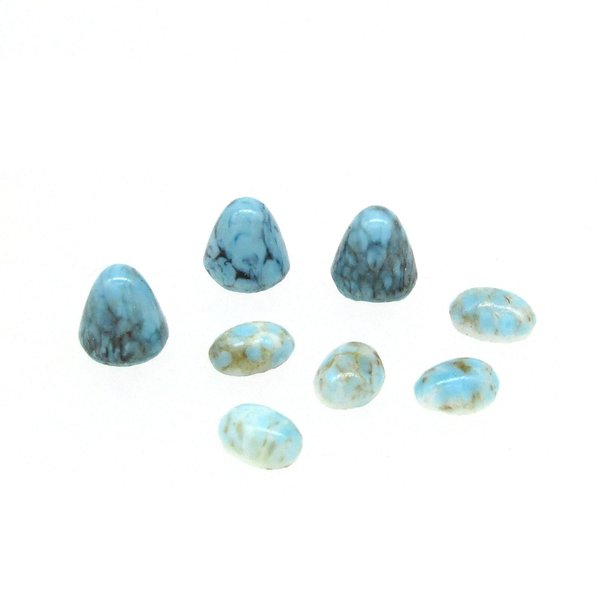 7mm Cabochon Mixed Lot, Vintage Turquoise Matrix Glass Stones