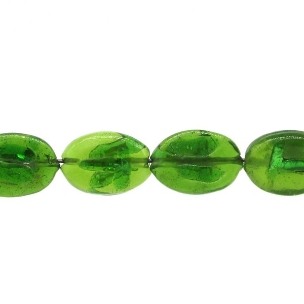 Green 16mm Flat Oval Lampwork Beads