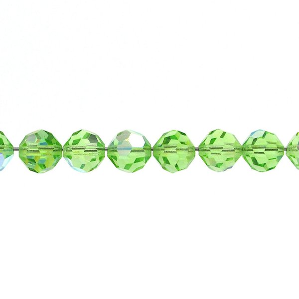 Vintage 8mm Faceted Rounds, Peridot AB Machine Cut Crystal Beads