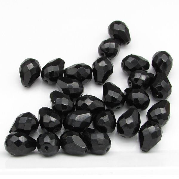 13x10mm Jet Black Faceted Teardrop Beads