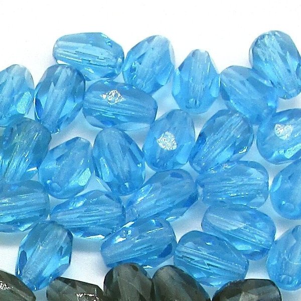 7x5mm Faceted Teardrops, Translucent Aqua Blue Beads