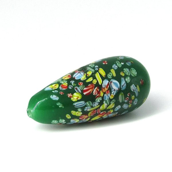 Vintage 36x18mm Teardrop Focal, Green Tombo Millefiori Glass Bead