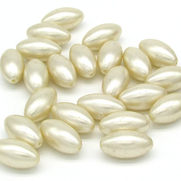 18.5x10mm Tapered Oval Plastic Beads, Vintage Cream Faux Pearls