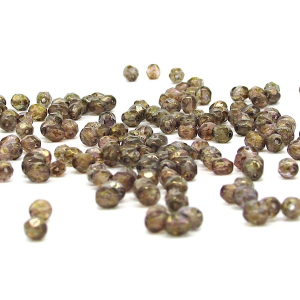4mm Faceted Round Beads, Luminescent Brown Czech Glass (100)
