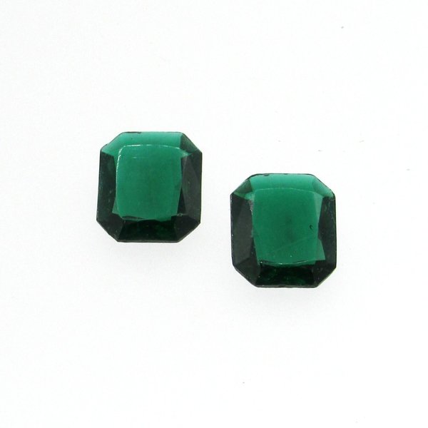 Vintage 14x12mm Octagon Baguette Rhinestones, Unfoiled Green Glass Point Back Gems