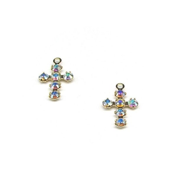18mm Gold Plated Rhinestone Cross Pendants (2)