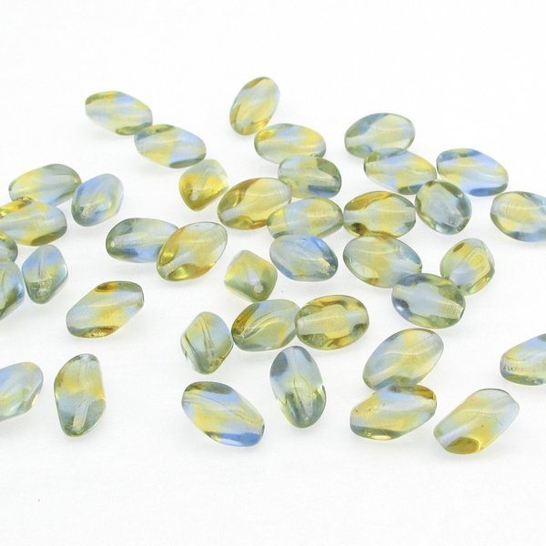 11x7mm Pinched Oval Beads, Baroque Barrels, Translucent Czech Pressed Glass