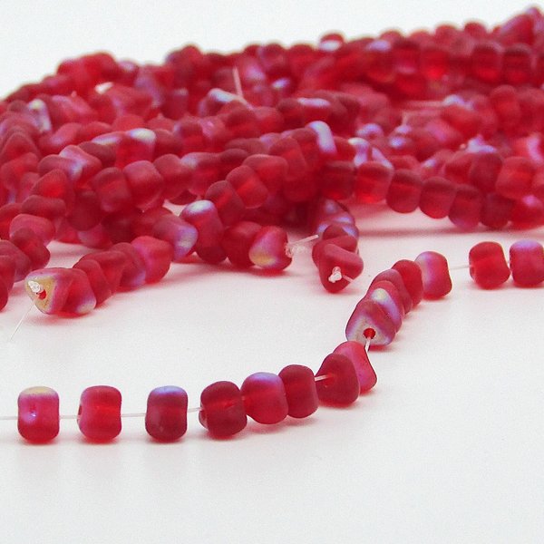 4mm Triangular Beads, Matte Ruby AB Small Flat Red Czech Pressed Glass Spacers