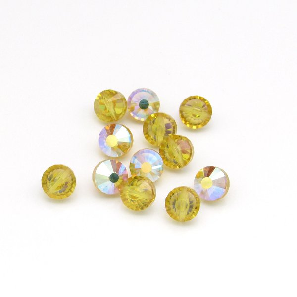 8mm Nailhead Beads, Vintage Light Topaz AB Machine Cut Crystal, Side-Drilled Faceted Rounds