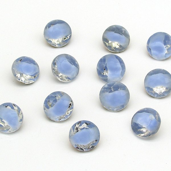 60ss Rhinestone Dentelles, Vintage 14mm Point Back Glass Gems with 2-Tone Light Sapphire Givre (12)