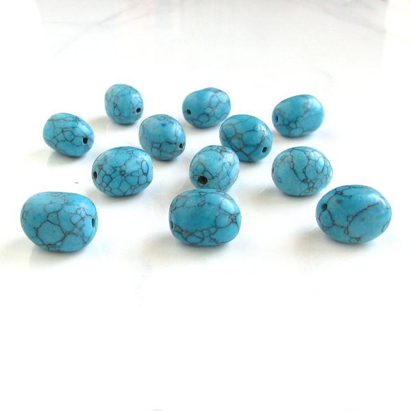 15x12mm Oval Nugget Turquoise Resin Beads