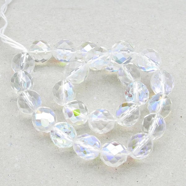 10mm Round Crystal AB Faceted Glass Beads