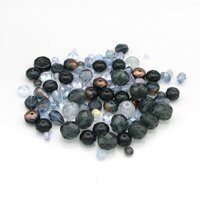 Montana blue bead mix has 95 assorted Czech fire polished beads in shades of smoky blue-gray, pale sapphire blue, and crystal. 