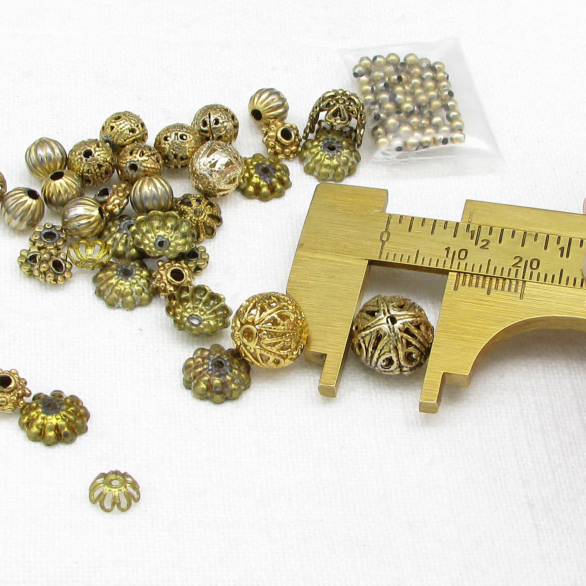 Salvaged Brass Filigree Beads and Bead Caps